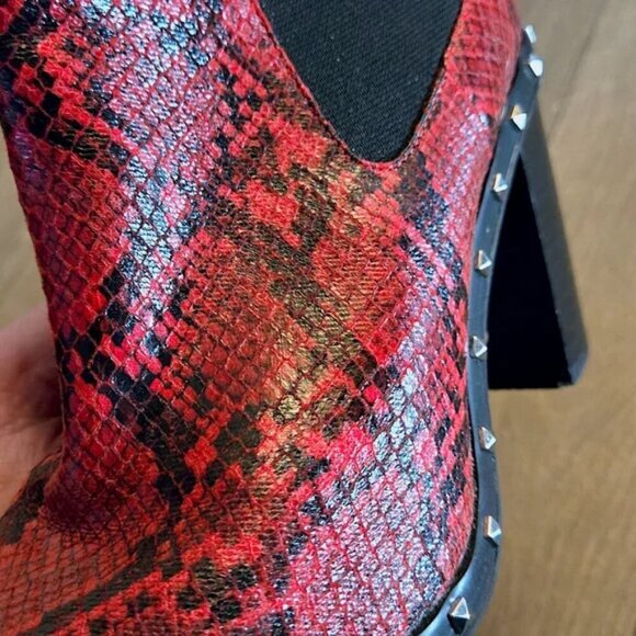 Charles by Charles David Red Snake Print Studded Heeled Boots - Size 9 - Picture 6 of 11